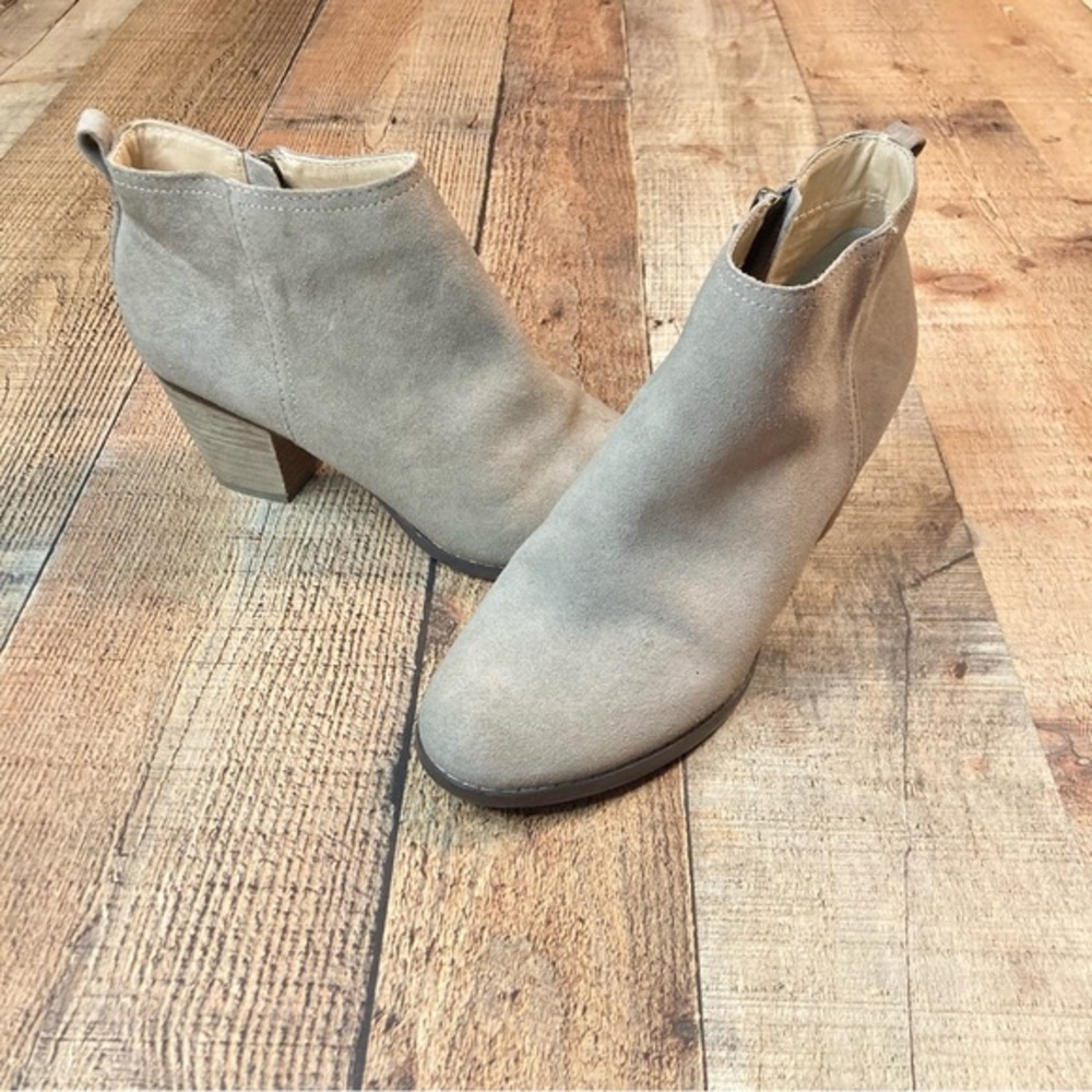 Lands End Womens Taupe Suede Block Heel Ankle‎ Booties 9B 473061 G16